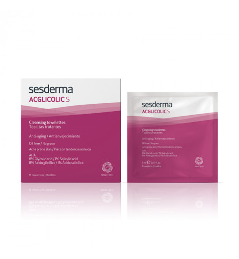 Sesderma Acglicolic S Cleansing Towelettes / Салфетки очищающие для лица с гликолевой и салициловой кислотой, 14 шт Sesderma Acglicolic S Cleansing Towelettes / Салфетки очищающие для лица с гликолевой и салициловой кислотой, 14 шт