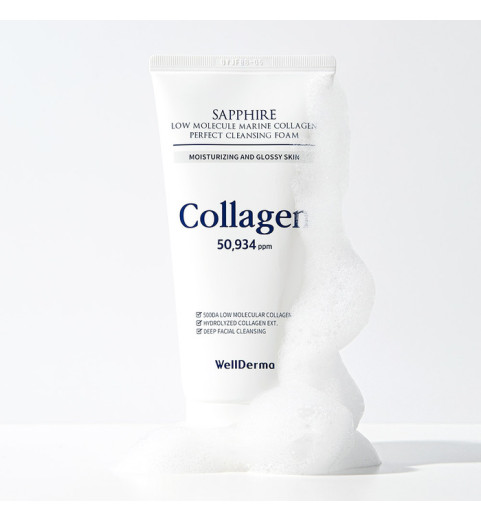 WellDerma Sapphire Low Molecule Collagen Perfect Cleansing Foam / Очищающая пенка на основе низкомолекулярного морского коллагена, 150 мл WellDerma Sapphire Low Molecule Collagen Perfect Cleansing Foam / Очищающая пенка на основе низкомолекулярного морского коллагена, 150 мл